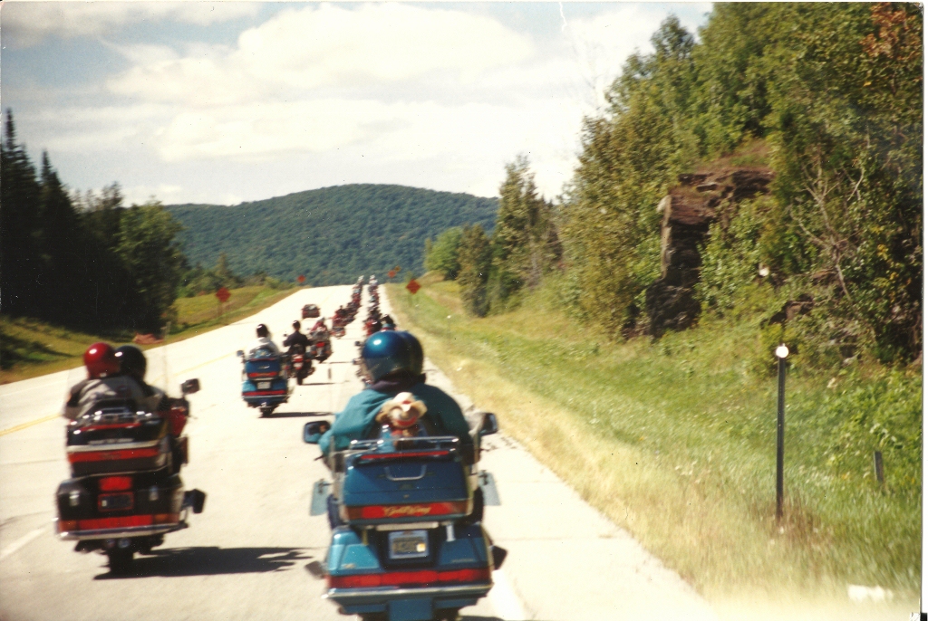 Slow moving intimidating bikers as far as the eye could see.